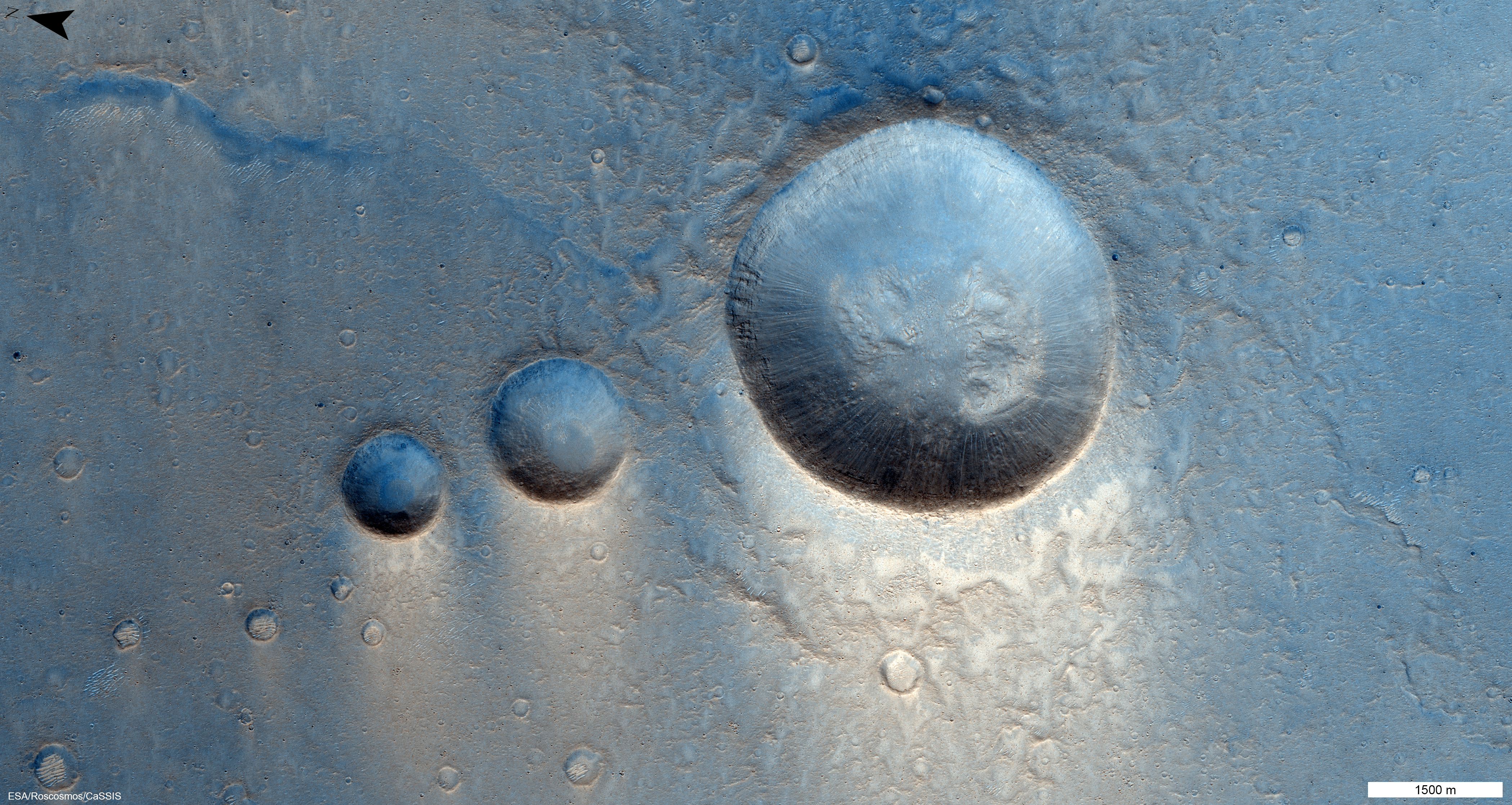 Trio of craters taken by CaSSIS Imager